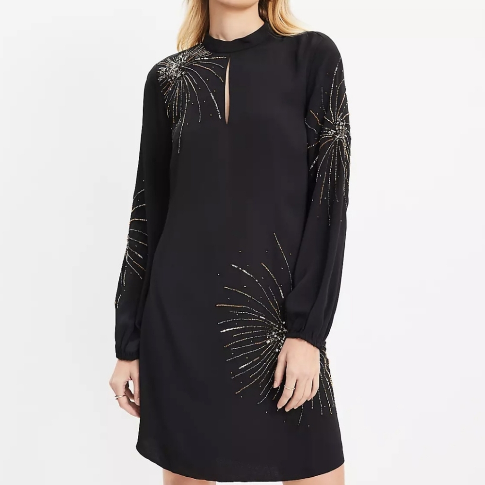 NWT LOFT Petite Beaded Embellished Keyhole Mini Dress 16P